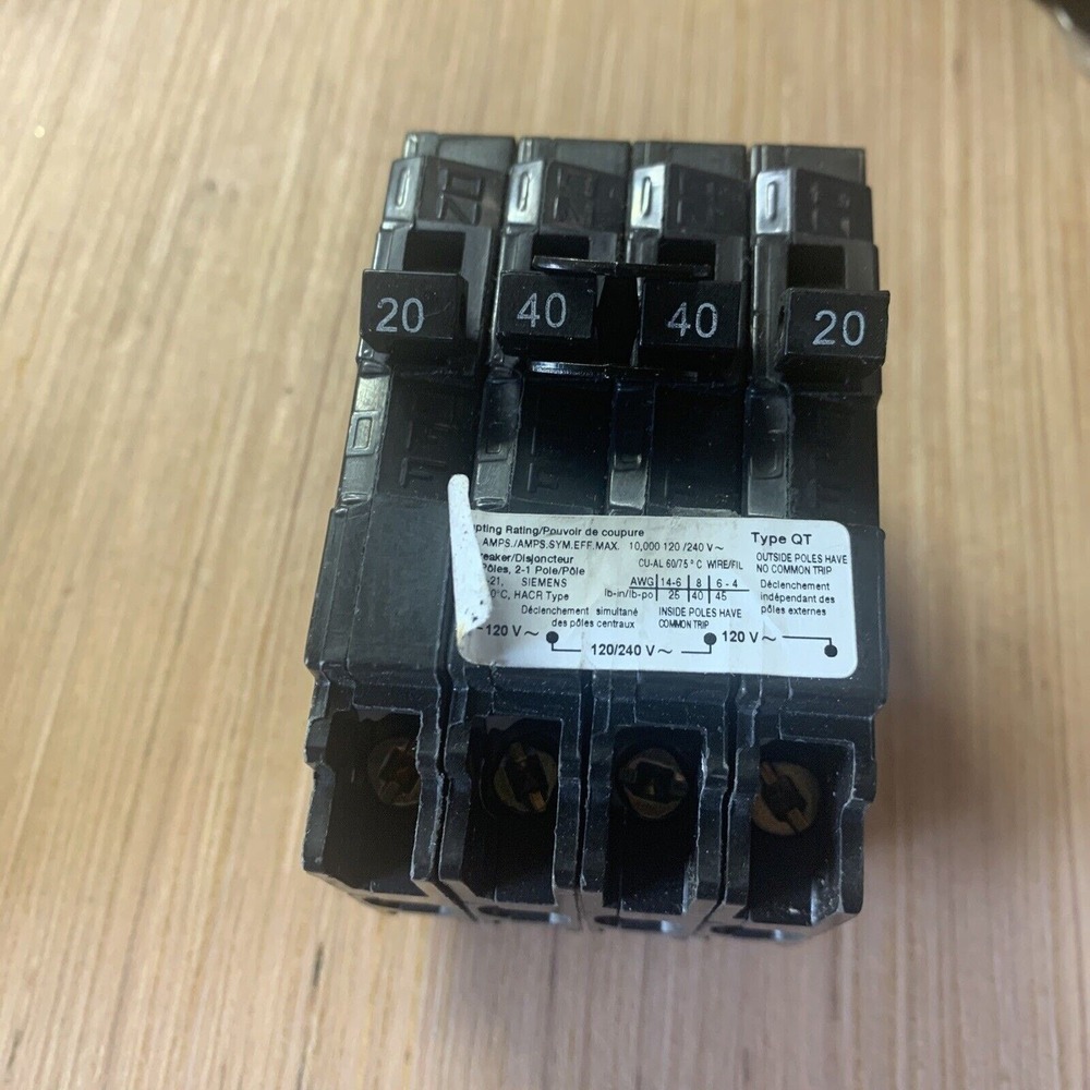 Siemens Q22040CT 20/40 Amp 2 Single Pole 1 Double Pole 120/240V Breaker TYPE QT